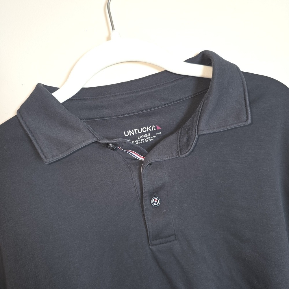 UNTUCKit Mens Black Long Sleeve Cotton Polo‎ Shirt Large Solid Casual Top